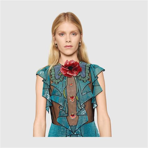 embroidery dress rose gucci|gucci long dresses.